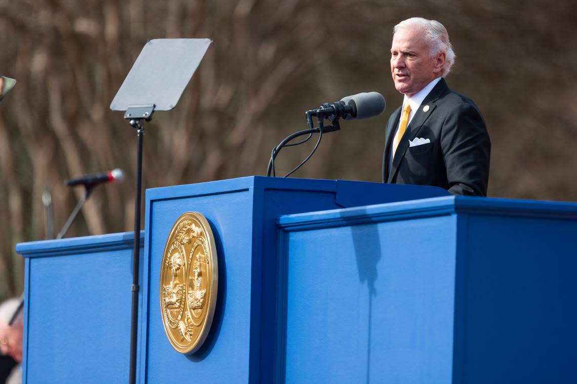 South Carolina governor Henry McMaster speaks after he is sworn in for a second term during an inauguration at the South Carolina State House on Wednesday, January 11, 2023. In his speech, he promised to defend the environment, economic growth and stated his intention to raise teacher pay.