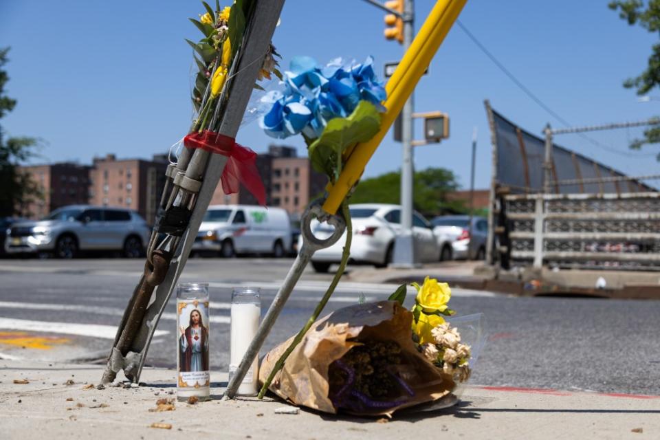 A memorial at the corner of Dahlgren Place and 92nd Street, where Conigliaro was run over and killed. Michael Nagle