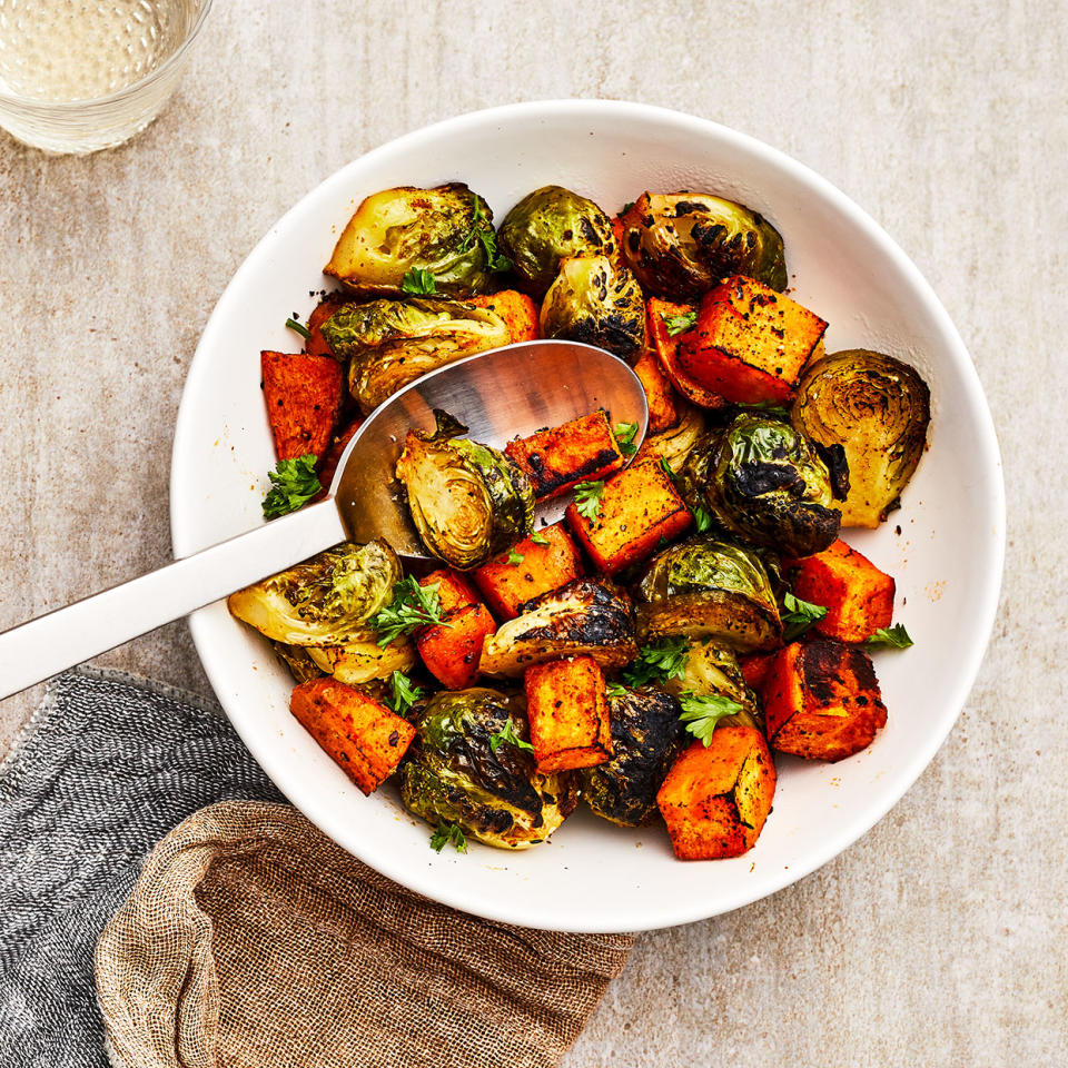 Roasted Brussels Sprouts & Sweet Potatoes