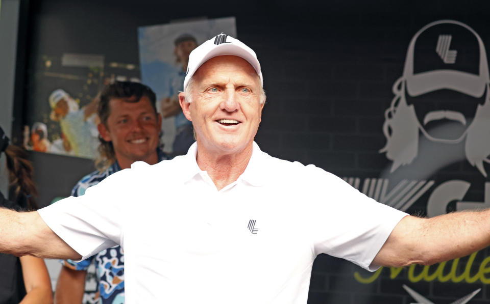 Greg Norman, pictured here at an LIV Golf charity event.