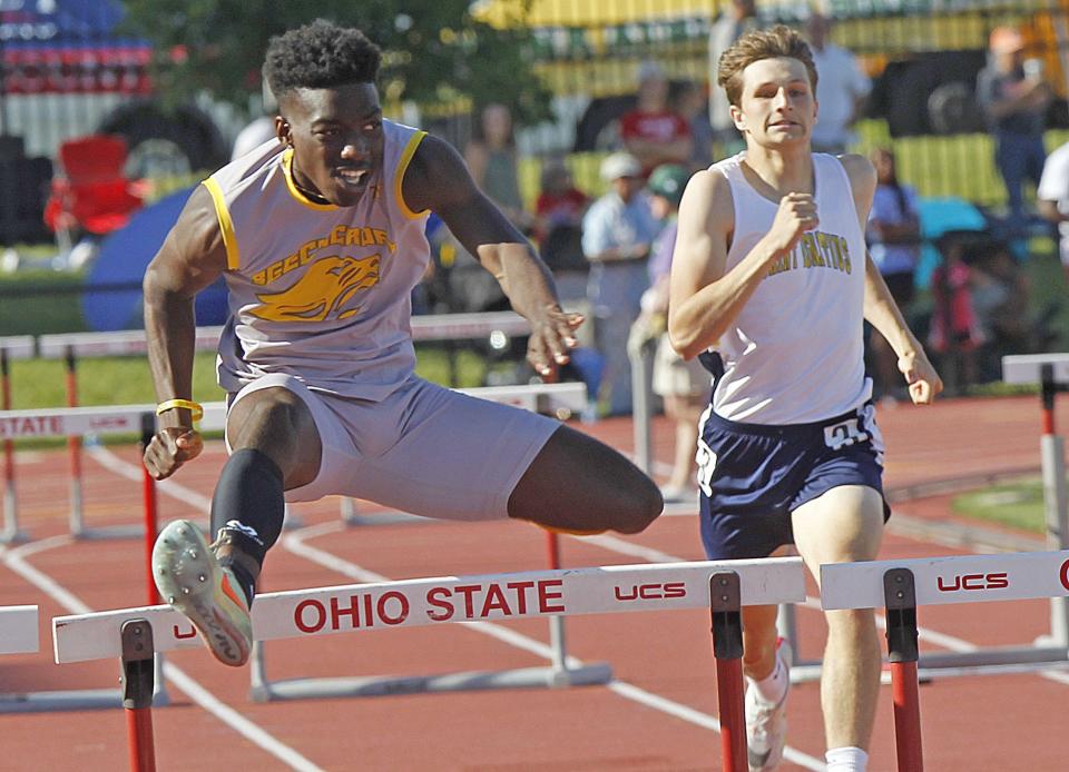 Beechcroft's Jayden Douglas won the 300 meter hurdles at the Division I State Track and Field Championship at Jesse Owens Memorial Stadium on June 4.