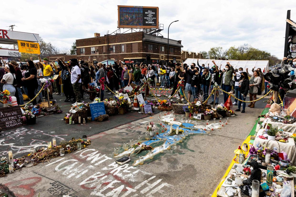 <p>A demonstration in March 2020 at the George Floyd memorial</p> (AFP via Getty Images)