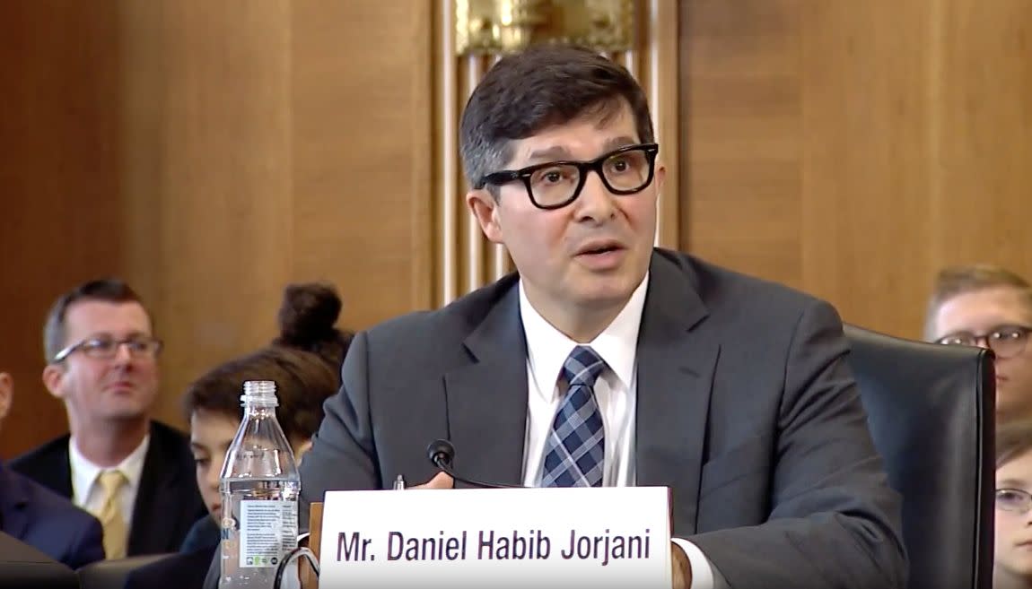 Daniel Jorjani, the nominee to serve as the Interior Department&rsquo;s top lawyer, appears before the Senate Energy and Natural Resources Committee on May 2. (Photo: YouTube/Senate Energy and Natural Resources Committee)