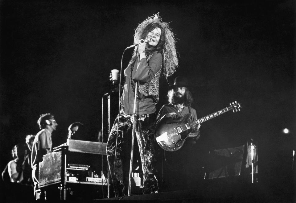 Janis Joplin and her final group, the Full Tilt Boogie Band, perform at the Festival for Peace at Shea Stadium in August 1970. | Bettmann Archive