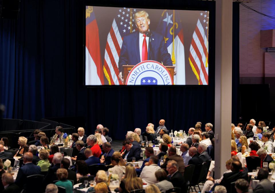 Trump at the North Carolina GOP convention dinner in Greenville, North Carolina.
