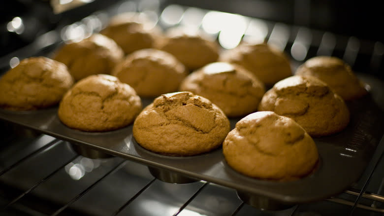 pumpkin muffins on oven rack 