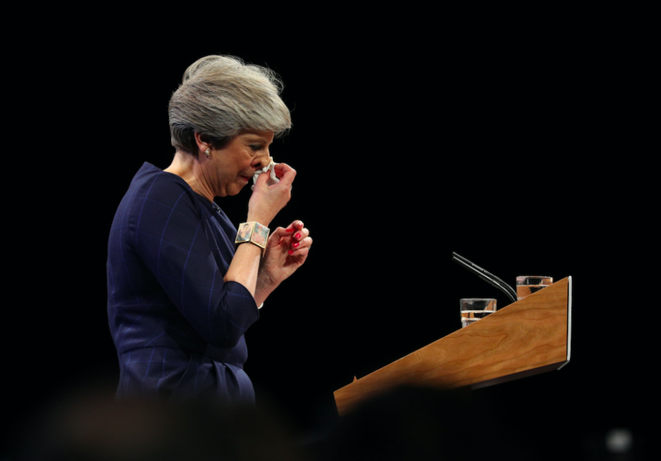 <em>Mrs May had been suffering from a conference cold in the days leading up to her speech (PA)</em>