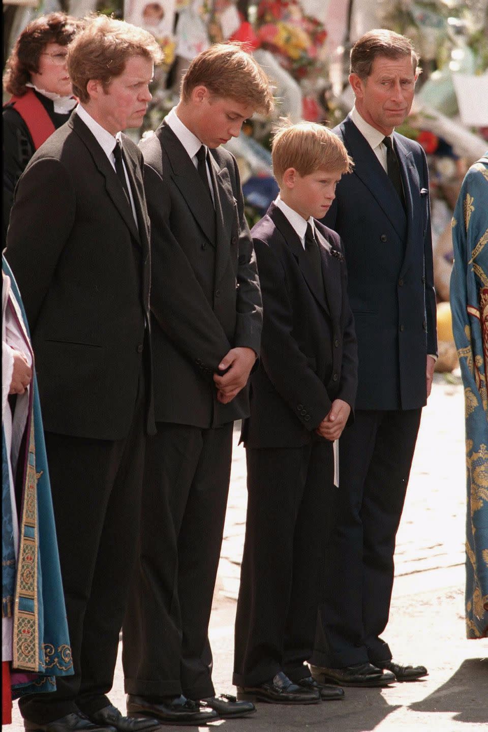 Earl Charles Spencer standing beside Princes Willim and Harry at Diana's funeral. Photo: Getty