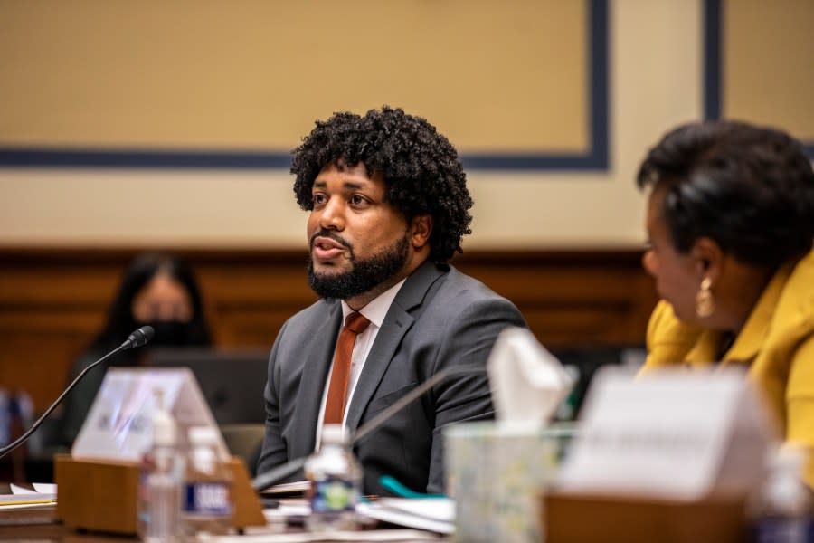 Gregory Jackson Jr., executive director of the Community Justice Action Fund, speaks during a House Committee on Oversight and Reform hearing on gun violence on June 8, 2022 in Washington, D.C. (Photo by Jason Andrew-Pool/Getty Images)
