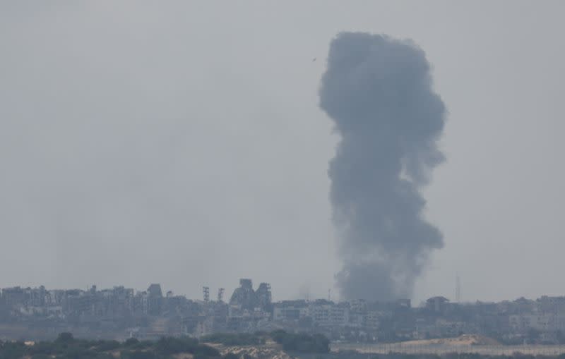 Smoke rises from an explosion in northern Gaza