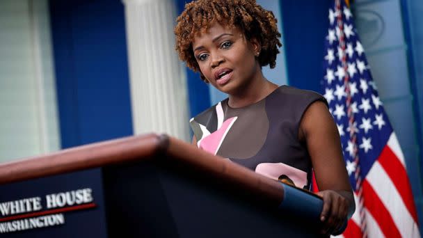 PHOTO: White House Press Secretary Karine Jean-Pierre answers questions during the daily press briefing at the White House in Washington, D.C., Aug. 9, 2022.  (Chip Somodevilla/Getty Images)