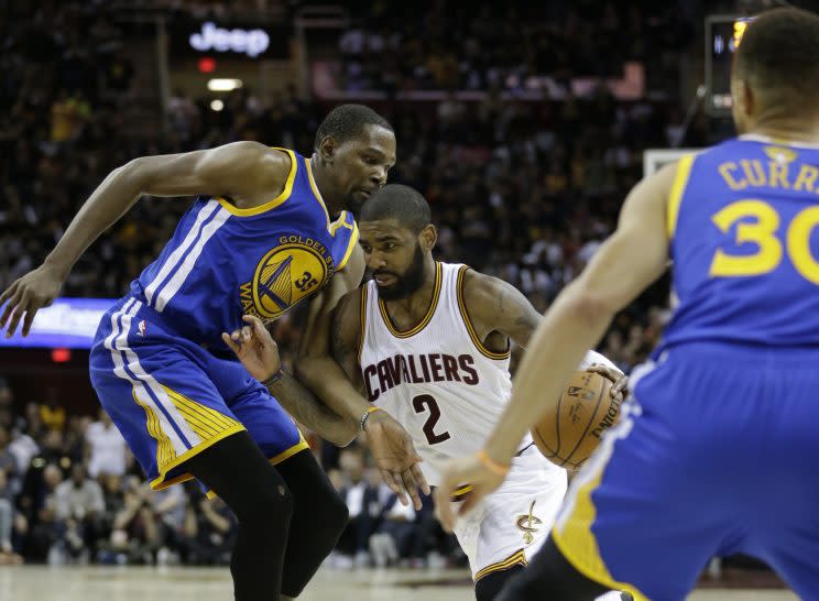 Kyrie Irving hasn't stopped making tough shots this series. (AP)