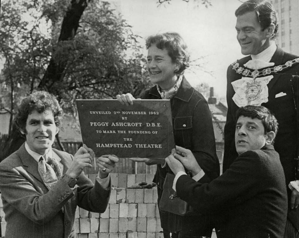 Roose-Evans, left, in 1962, when the Hampstead Theatre moved to Swiss Cottage, with Dame Peggy Ashcroft, the Mayor of Holborn, Harold Gould, and the director Vivian Matalon - George Harris/ANL/Shutterstock