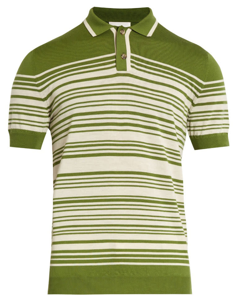 <p><strong>Brooks Striped Merino Wool Polo</strong></p><p>Knit polos-sometimes referred to as sweater polos-feel very '70s. This Orley one in olive green and cream really takes you back (without veering into costume territory.)</p><p><em>$320, <a rel="nofollow noopener" href="http://www.matchesfashion.com/us/products/Orley-Brooks-striped-merino-wool-polo-shirt-1084274 " target="_blank" data-ylk="slk:matchesfashion.com;elm:context_link;itc:0;sec:content-canvas" class="link ">matchesfashion.com</a></em></p>