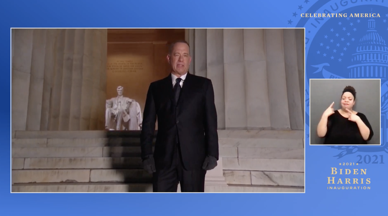 <p>Tom Hanks hosts special for Joe Biden</p> (YouTube/Biden Inaugural Committee)