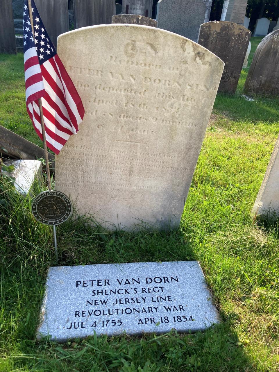 Peter Van Dorn's cleaned and marked grave at Old Brick Reformed Church in Marlboro.