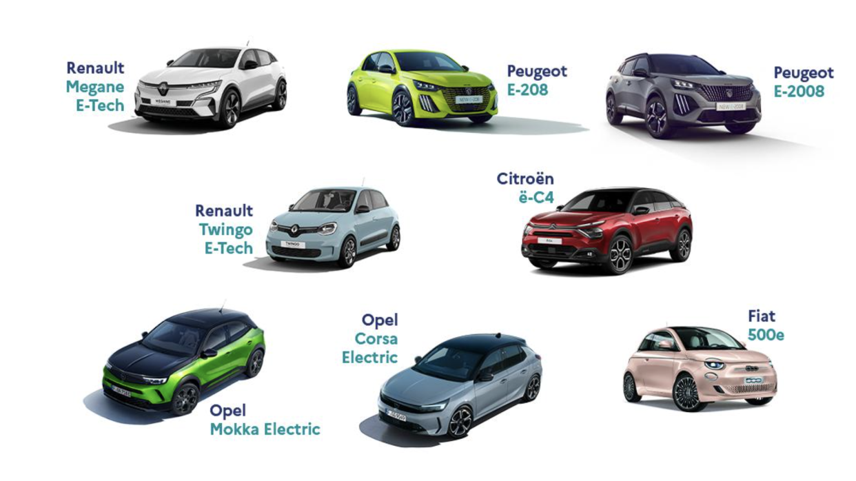 Un extrait de la liste des véhicules électriques éligibles au leasing, publiée par le gouvernement/ Capture d'écran Écologie.gouv.fr