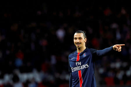 Football Soccer - Paris St Germain v Stade Rennes - French Ligue 1 - Parc des Princes stadium, Paris, France - 29/04/2016. Paris St Germain's Zlatan Ibrahimovic reacts. REUTERS/Benoit Tessier/File Photo