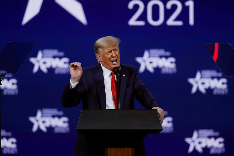 FILE PHOTO: Former U.S. President Donald Trump speaks at the Conservative Political Action Conference in Orlando