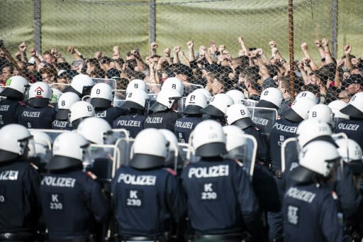 During the exercises police cadets played the role of migrants standing at border gates asking to be let in