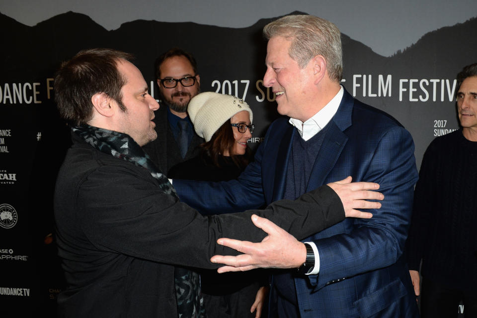 (L-R) Jeff Skoll and Al Gore at the ‘An Inconvenient Sequel: Truth to Power’ premiere at Sundance in 2017