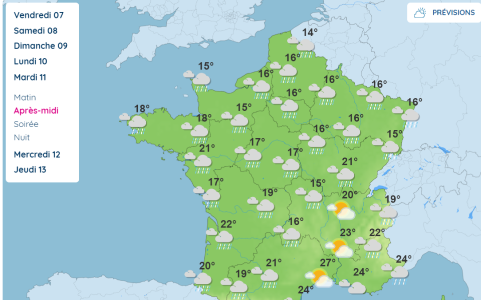 Les prévisions Météo pour ce mardi 11 juin. 
© Météo-France