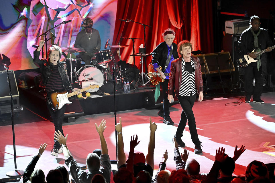 The Rolling Stones perform at a celebration for the release of their new album "Hackney Diamonds" on Thursday, Oct. 19, 2023, in New York. (Photo by Evan Agostini/Invision/AP)