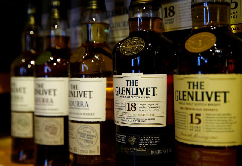 FILE PHOTO: Bottles of single malt scotch whisky The Glenlivet, part of the Pernod Ricard group, are pictured in a shop near Lausanne