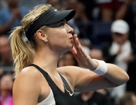 Sept 1, 2018; New York, NY, USA; Maria Sharapova of Russia after beating Jelena Ostapenko of Latvia in a third round match on day six of the 2018 U.S. Open tennis tournament at USTA Billie Jean King National Tennis Center. Mandatory Credit: Robert Deutsch-USA TODAY Sports