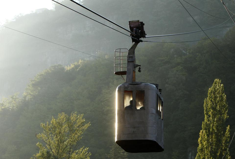 A 60-year-old cable car passes above the town of Chiatura
