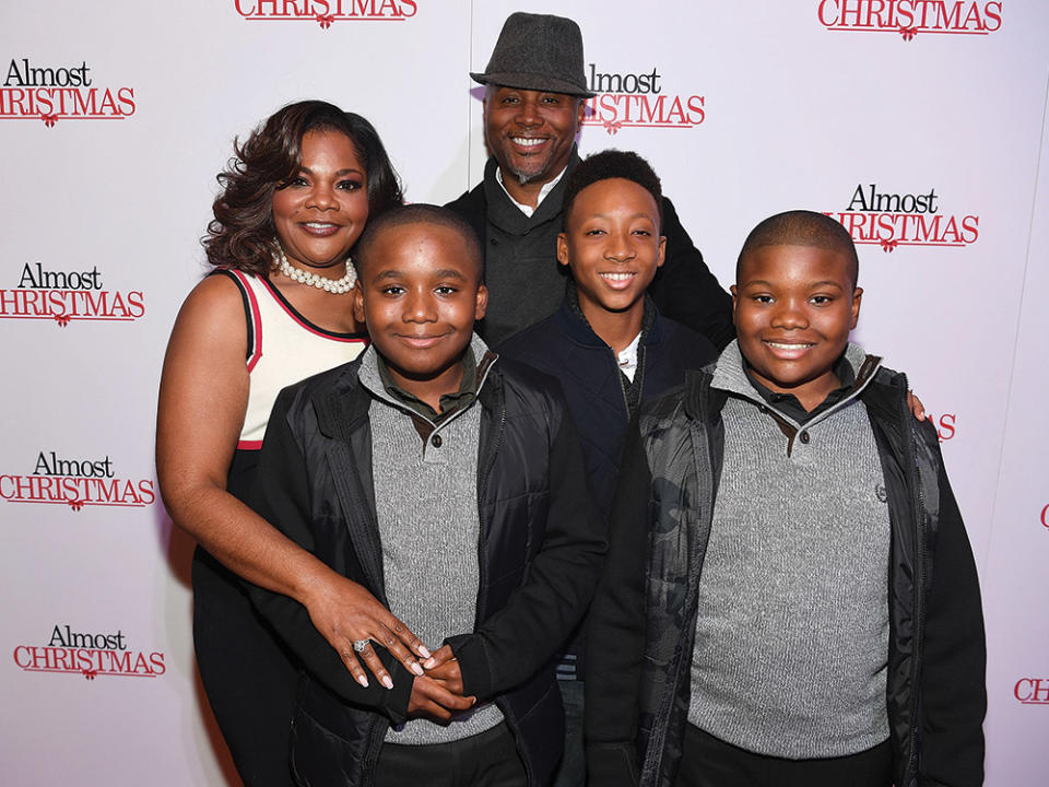 Mo’Nique and husband and manager, Sidney Hicks, with their twins (front row) and Hicks’ son from a previous relationship, at a 2016 screening of the feature Almost Christmas in Atlanta.