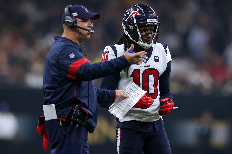 Texans coach Bill O'Brien explained why he traded receiver DeAndre Hopkins (10). (Photo by Jonathan Bachman/Getty Images)