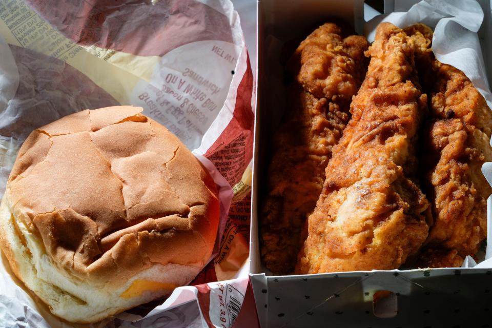 Chicken strips and a cheeseburger are easy meals from Kwik Trip. The chicken strips cost $4.99 and the cheeseburger was $2.49 at the location in Muskego.