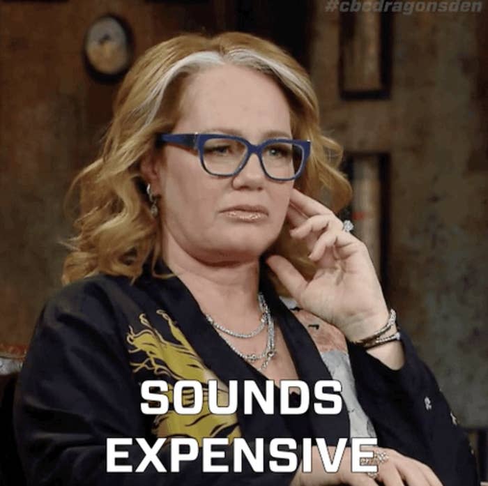 a woman touching her face saying, "sounds expensive"