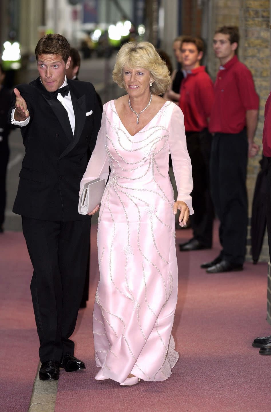 <p>At the gala dinner for The Prince's Trust, a charity founded by Prince Charles, Camilla chose a floorlength pink satin gown with long sheer sleeves and delicate beading. </p>