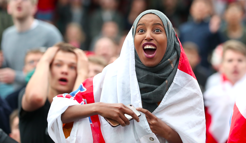 England fans celebrate opening victory