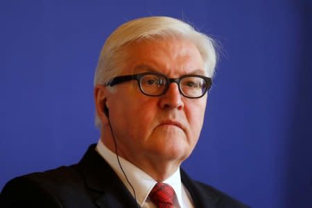 German Foreign Minister Frank-Walter Steinmeier attends a news conference after a meeting on the Syria crisis at the Quai d'Orsay ministry in Paris, France, March 4, 2016.  REUTERS/Jacky Naegelen/File Photo