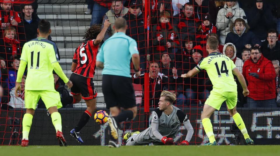 Football Soccer Britain - AFC Bournemouth v Liverpool - Premier League - Vitality Stadium - 4/12/16 Bournemouth's Nathan Ake scores their fourth goal Reuters / Eddie Keogh Livepic EDITORIAL USE ONLY. No use with unauthorized audio, video, data, fixture lists, club/league logos or "live" services. Online in-match use limited to 45 images, no video emulation. No use in betting, games or single club/league/player publications. Please contact your account representative for further details.