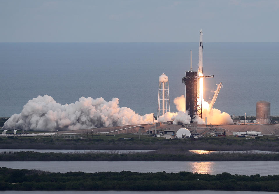 CAPE CANAVERAL, FLORIDA - MAY 21: The SpaceX Falcon 9 rocket with the Crew Dragon spacecraft lifts off from pad 39A at the Kennedy Space Center on May 21, 2023 in Cape Canaveral, Florida. Saudi Arabia's first astronaut class, Rayyanah Barnawi and Ali AlQarni, along with former NASA astronaut Peggy Whitson, and John Shoffner are flying to the International Space Station.  (Photo by Joe Raedle/Getty Images)