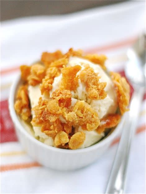 Whiskey Ice Cream with Caramelized Corn Flakes