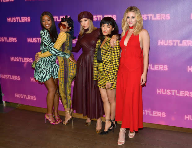 Keke Palmer, Cardi B, Jennifer Lopez, Constance Wu and Lili Reinhart at a "Hustlers" photocall in Los Angeles. Photo: Matt Winkelmeyer/Getty Images