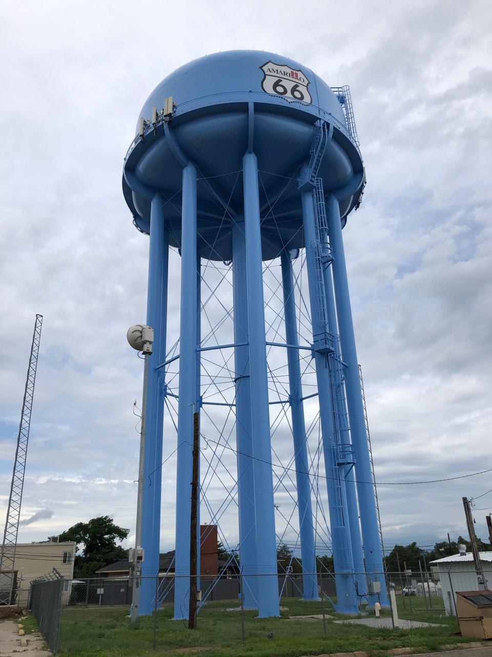 The water tower with its Route 66 logo beckons visitors to the area.