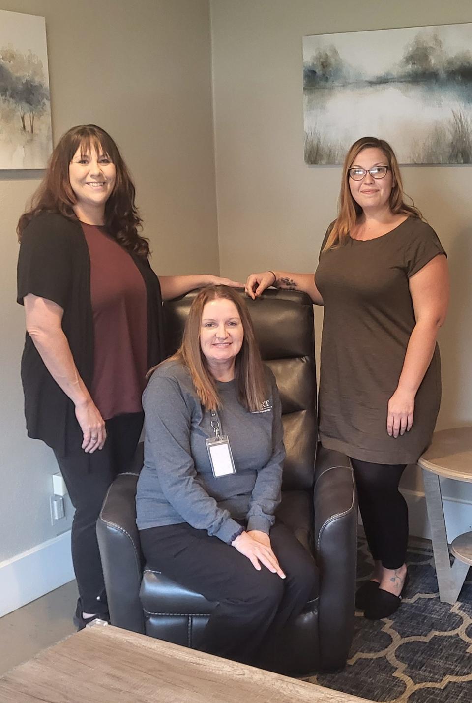 Inside Start Corp.s building in Houma, from left, are Crisis Care Coordinator Cassandra Adams, registered medical assistant Crystal Thibodaux and Peer Support Specialist Julie Stone.