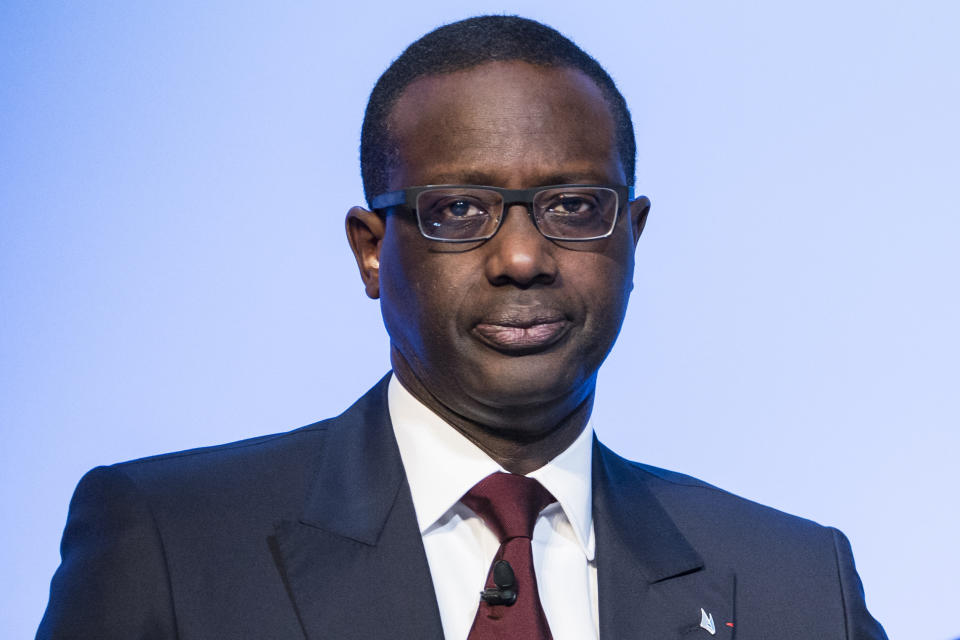 FILE -- In this Nov. 19, 2015 file photo Tidjane Thiam, CEO Credit Suisse, informs the shareholders about a capital increase during an extraordinary general assembly in Bern, Switzerland. Credit Suisse said Chief Executive Officer Thiam is resigning. Thiam will be replaced by Thomas Gottstein, a 20-year veteran of the bank who leads the Swiss unit. (Dominic Steinmann/Keystone via AP)