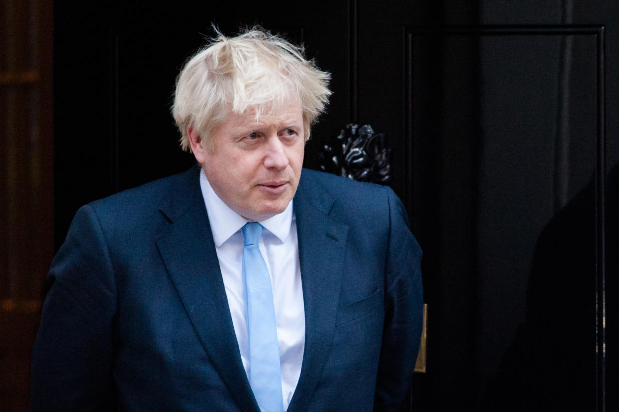 British Prime Minister Boris Johnson welcomes Israeli Prime Minister Benjamin Netanyahu (not pictured) outside 10 Downing Street ahead of bilateral talks on 05 September 2019 in London, England. The meeting is set to focus on discussing tensions in the Middle East and Iran's influence in the region. (Photo by WIktor Szymanowicz/NurPhoto via Getty Images)