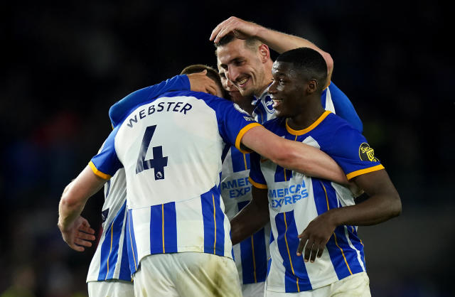 Brighton celebrate victory after the final whistle