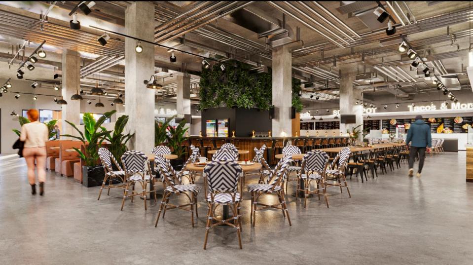 An artist rendering of the new City Food Hall opening in February on the ground floor of The Standard, 1360 W. University Ave., in Gainesville.