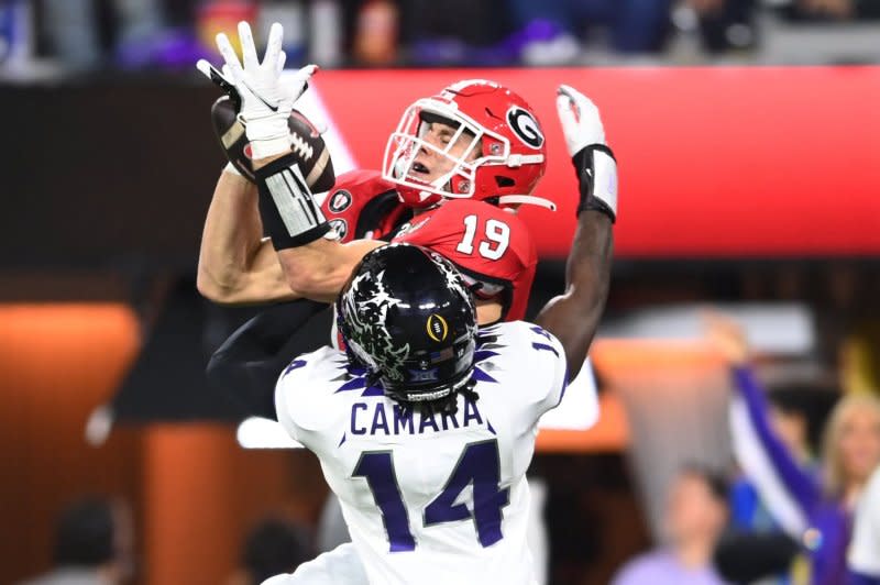 Former Georgie tight end Brock Bowers (19) could be a first-round target for the Cincinnati Bengals. File Photo by Mike Goulding/UPI