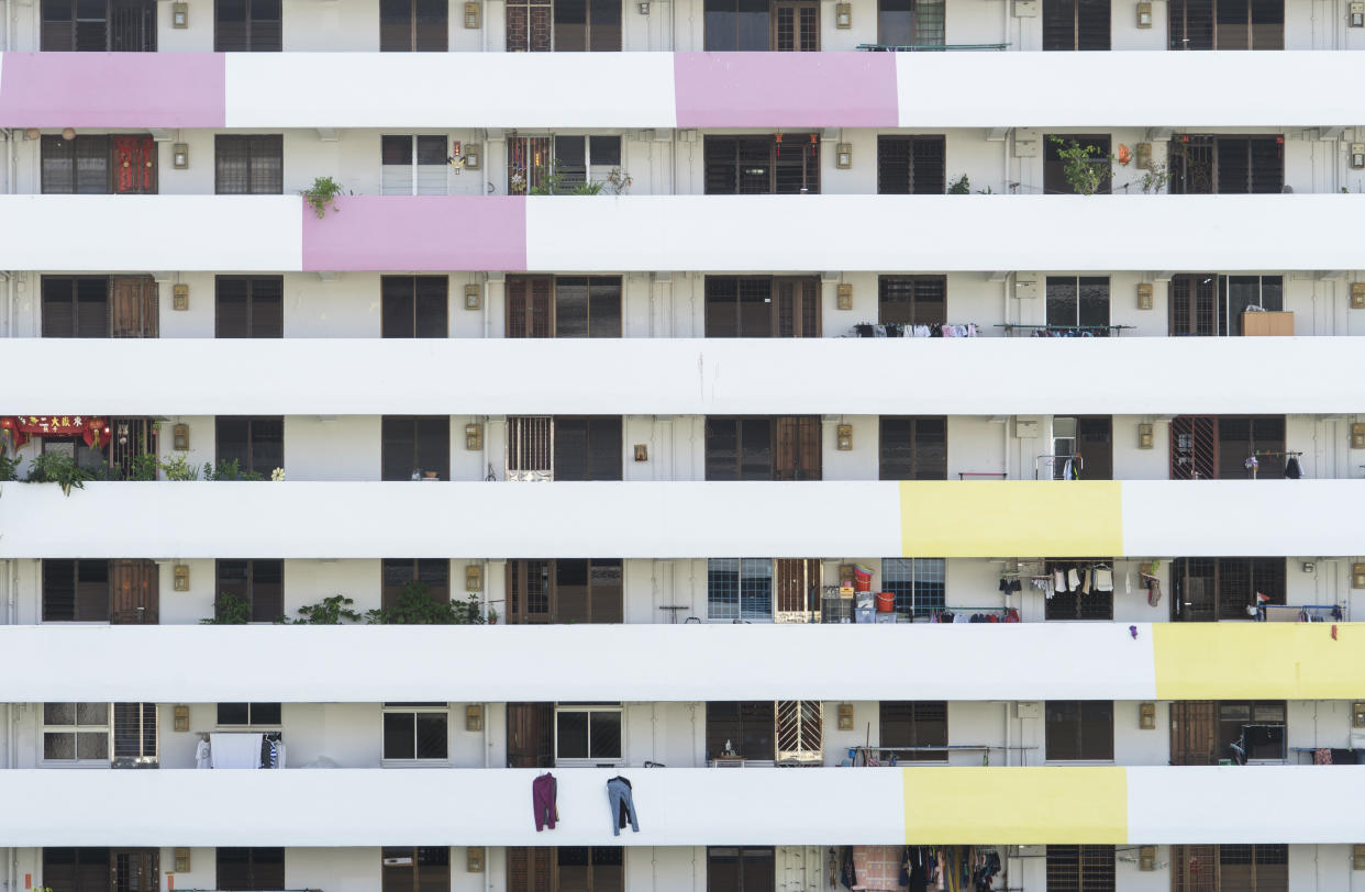 Units in a public Housing Development Board (HDB) block of flats in MacPherson estate, Singapore, illustrating a story on quotas.