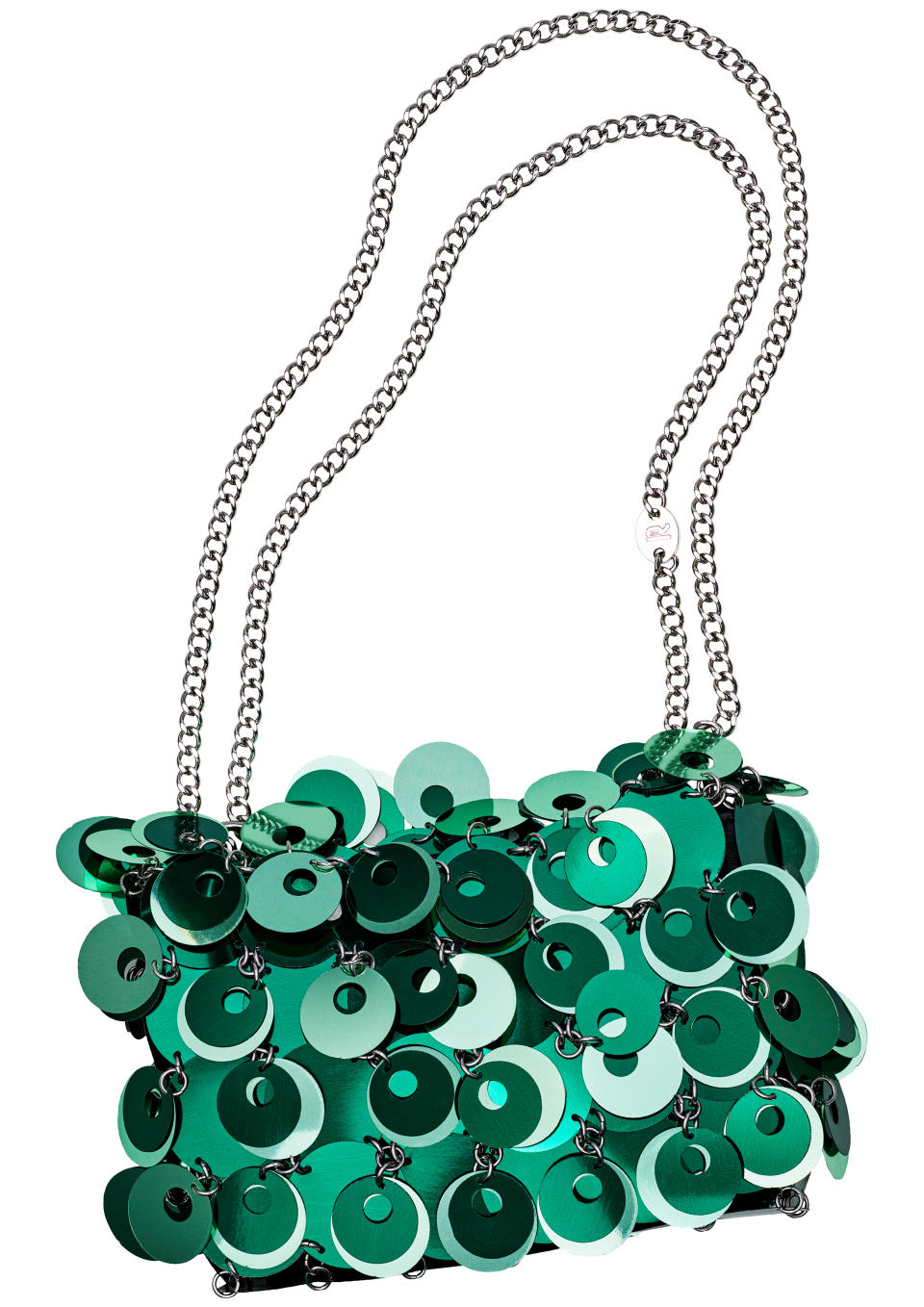 Rabanne H&M Disc-embellished shoulder bag. (PHOTO: H&M)